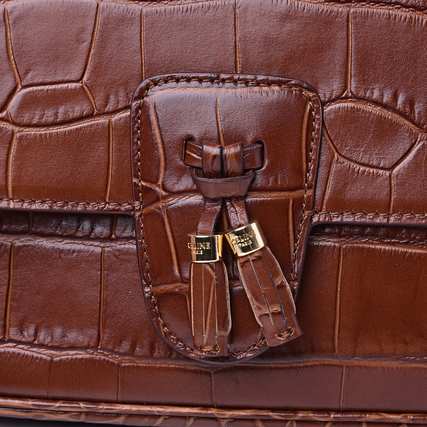 Celine Calfskin Crocodile Embossed Medium Tassel Bag Tan 9 of 12