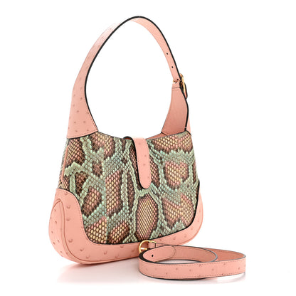 Gucci Snakeskin Ostrich Calfskin Small Jackie 1961 Hobo Pink Multicolor 3 of 14