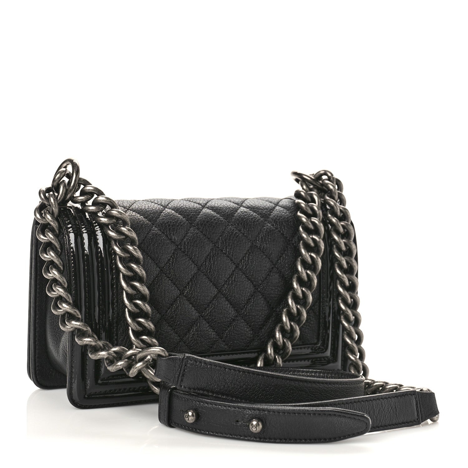 Chanel Goatskin Quilted Patent Small Duo Boy Flap Black 3 of 10