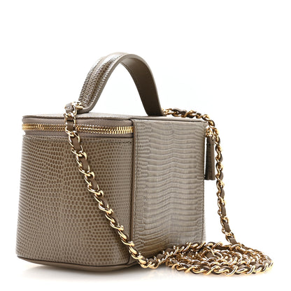 Chanel Calfskin Lizard Embossed Top Handle Vanity With Chain Dark Khaki 4 of 12