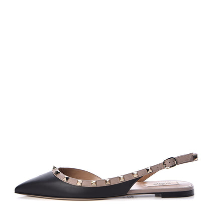 Valentino Garavani Nappa Rockstud Slingback Flats 39 Black Poudre 1 of 11
