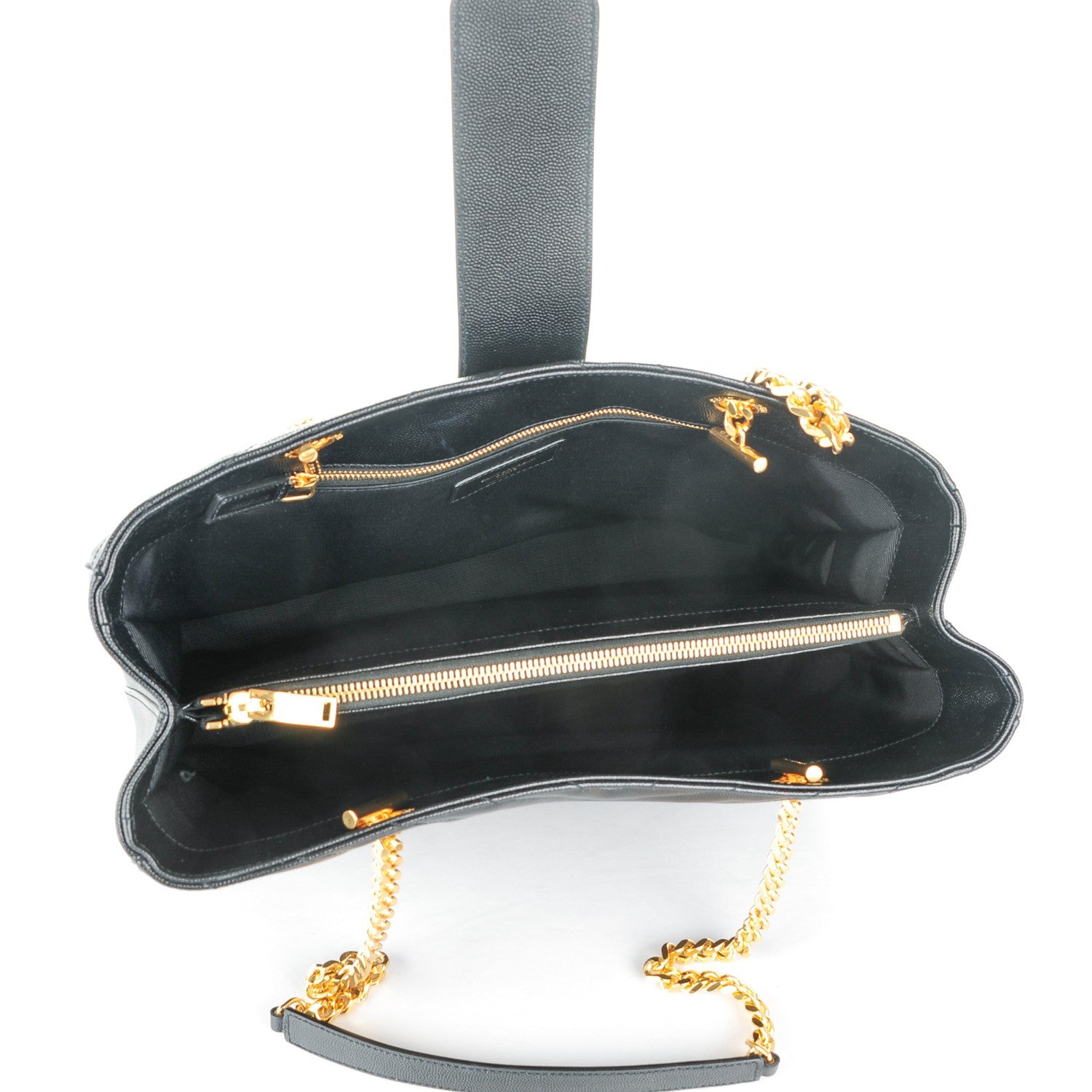 Saint Laurent Grain De Poudre Matelasse Chevron Monogram Shopping Bag Black 5 of 7