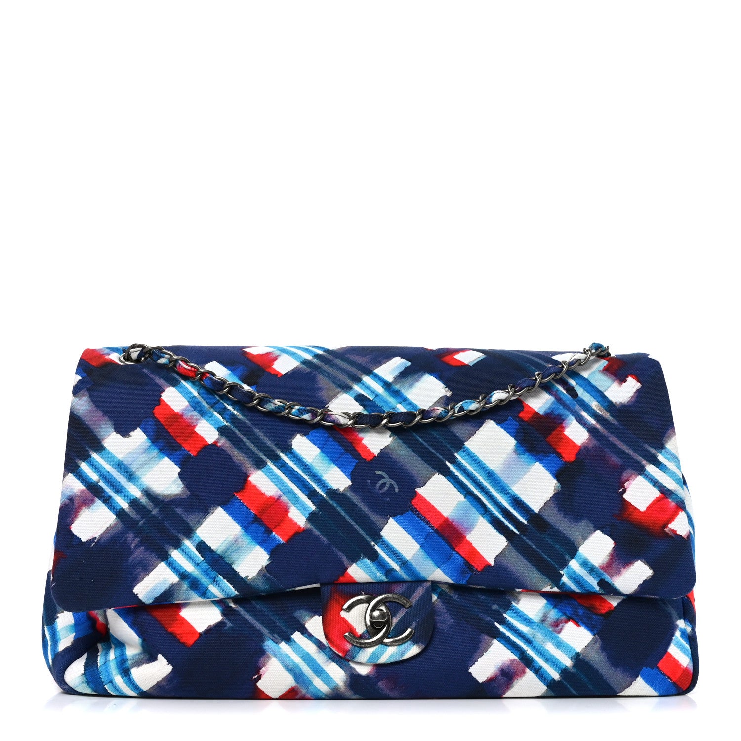 Chanel Canvas Airline Printed XXL Travel Flap Bag Blue Red White 1 of 10