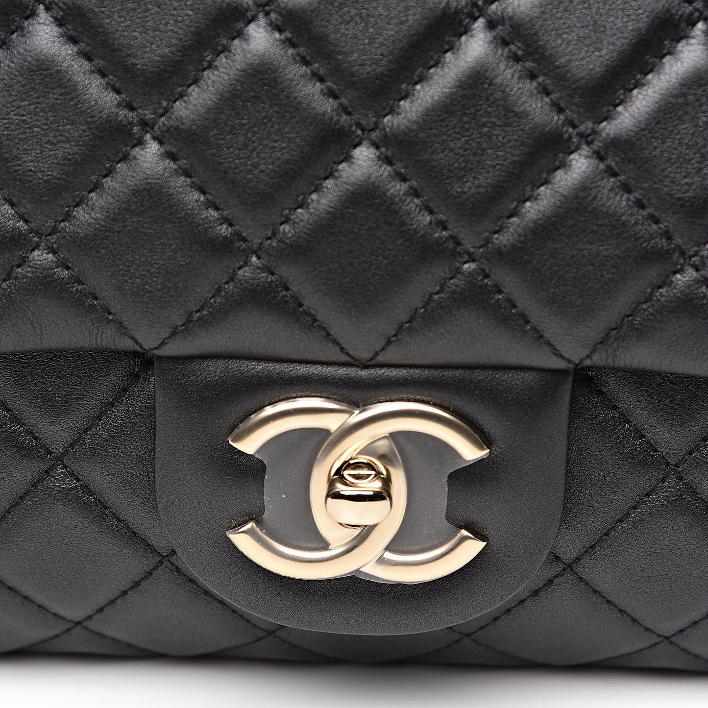 Metallized Calfskin Quilted XXL Travel Flap Bag Black