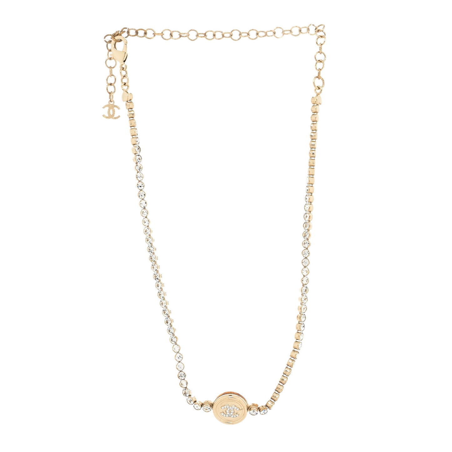 Crystal CC Chain Short Necklace Gold