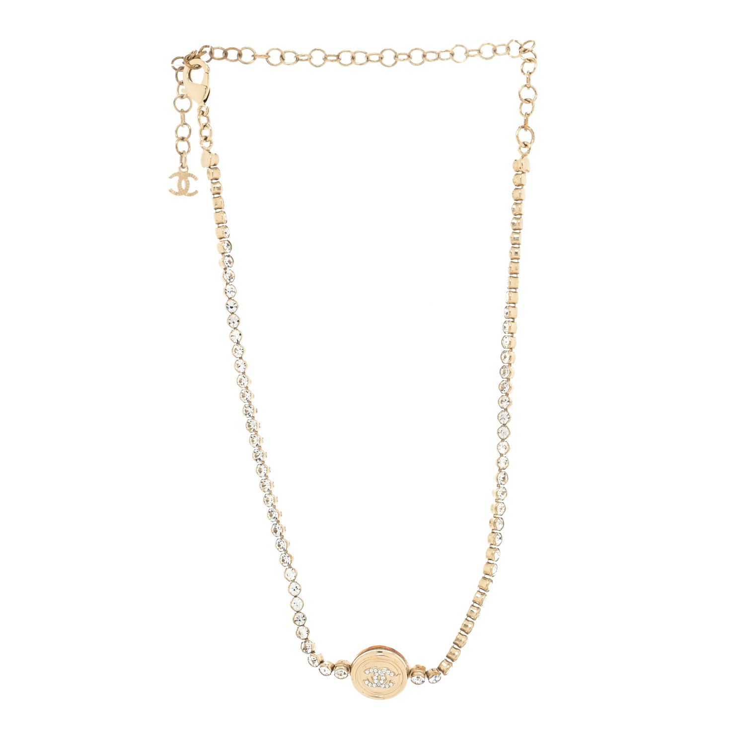 Chanel Crystal CC Chain Short Necklace Gold 2 of 3