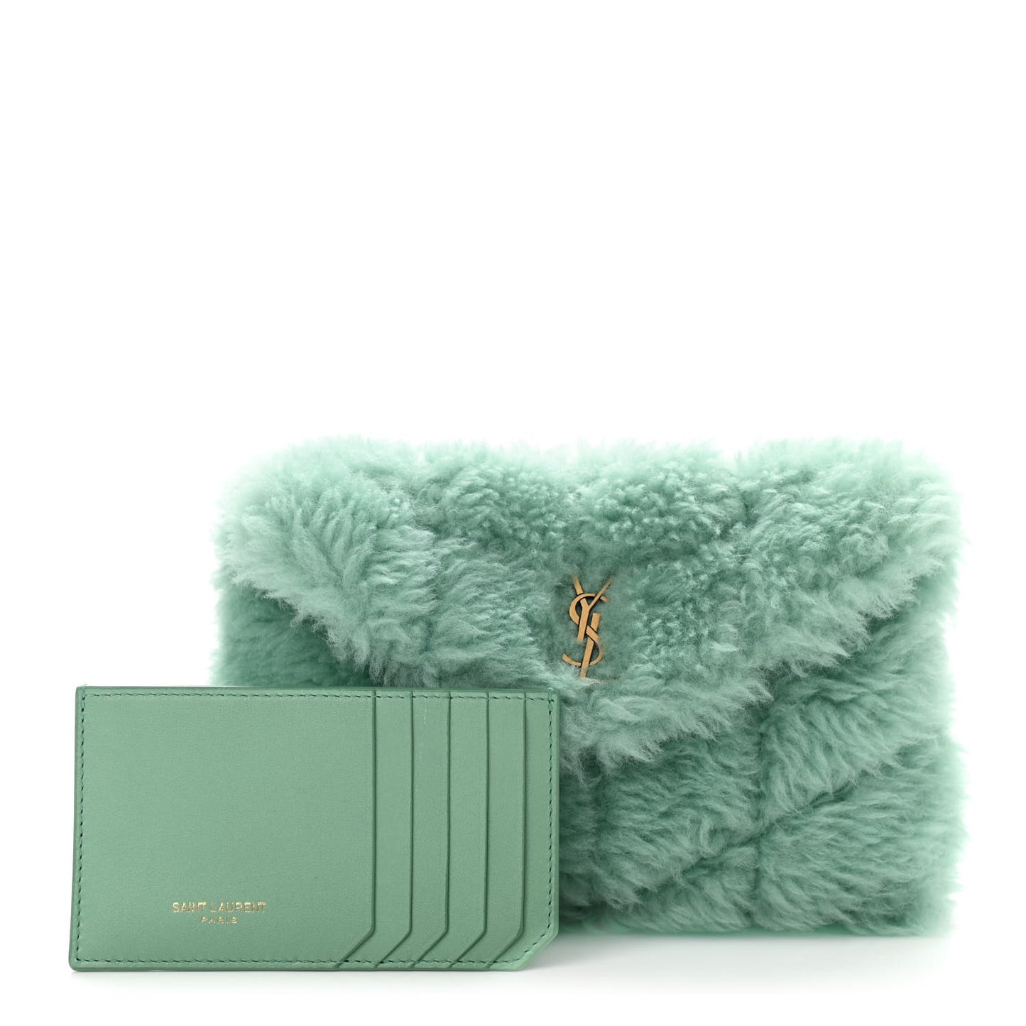 Shearling Quilted Monogram Loulou Puffer Pouch Clutch Iced Mint