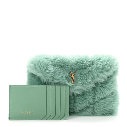 Saint Laurent Shearling Quilted Monogram Loulou Puffer Pouch Clutch Iced Mint 1 of 8