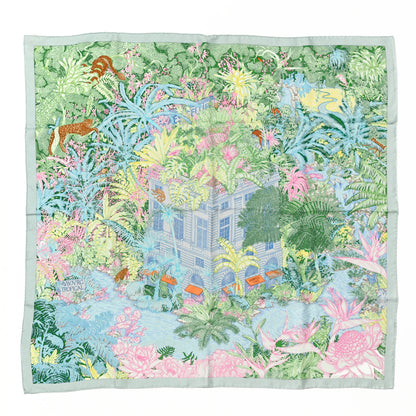 Hermes Silk Twill Faubourg Tropical Scarf 90 Bleu Vert Jaune 1 of 6