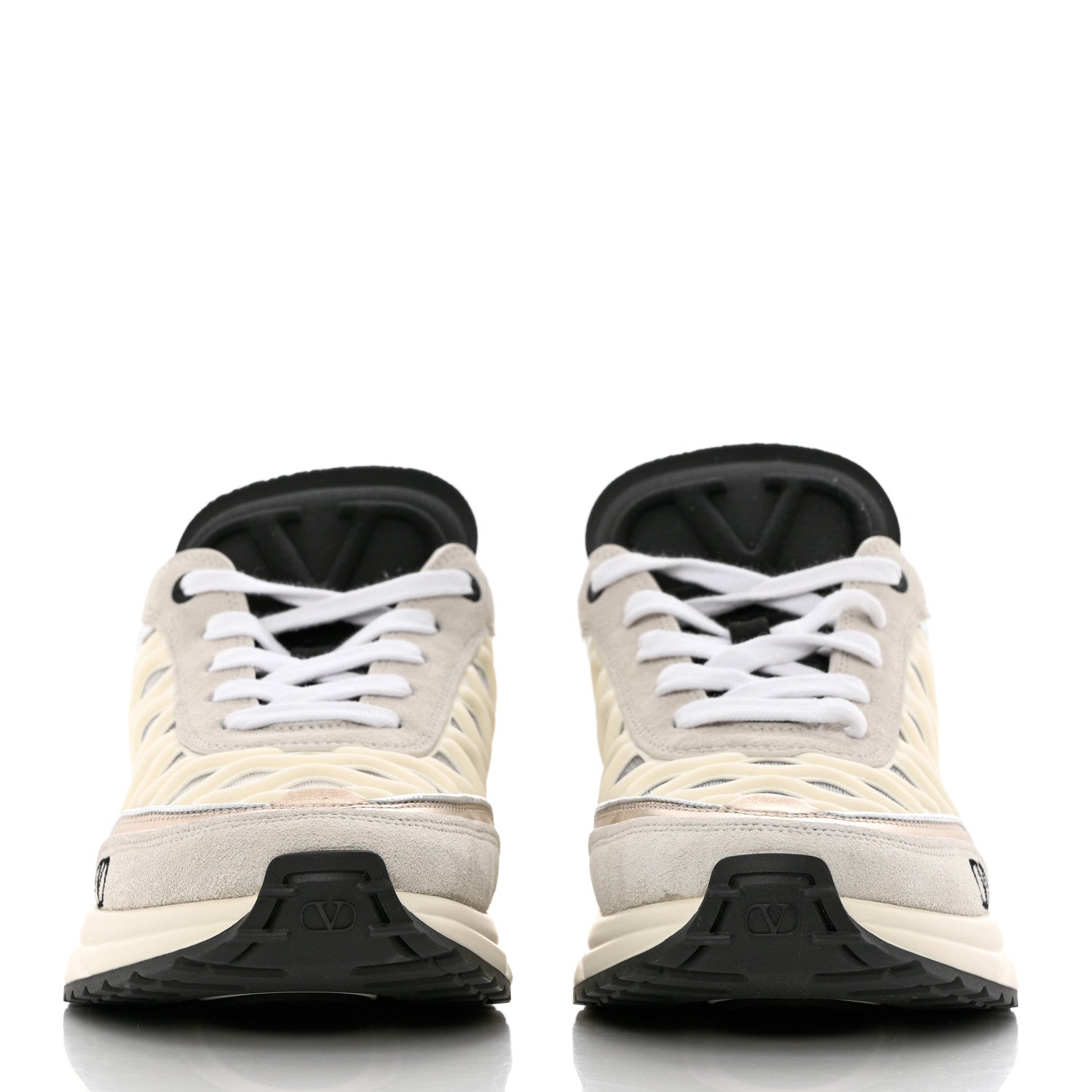 Valentino Garavani Suede Neoprene Mesh Womens Ready Go Runner Sneakers 40 Light 40 Ivory Black 2 of 9