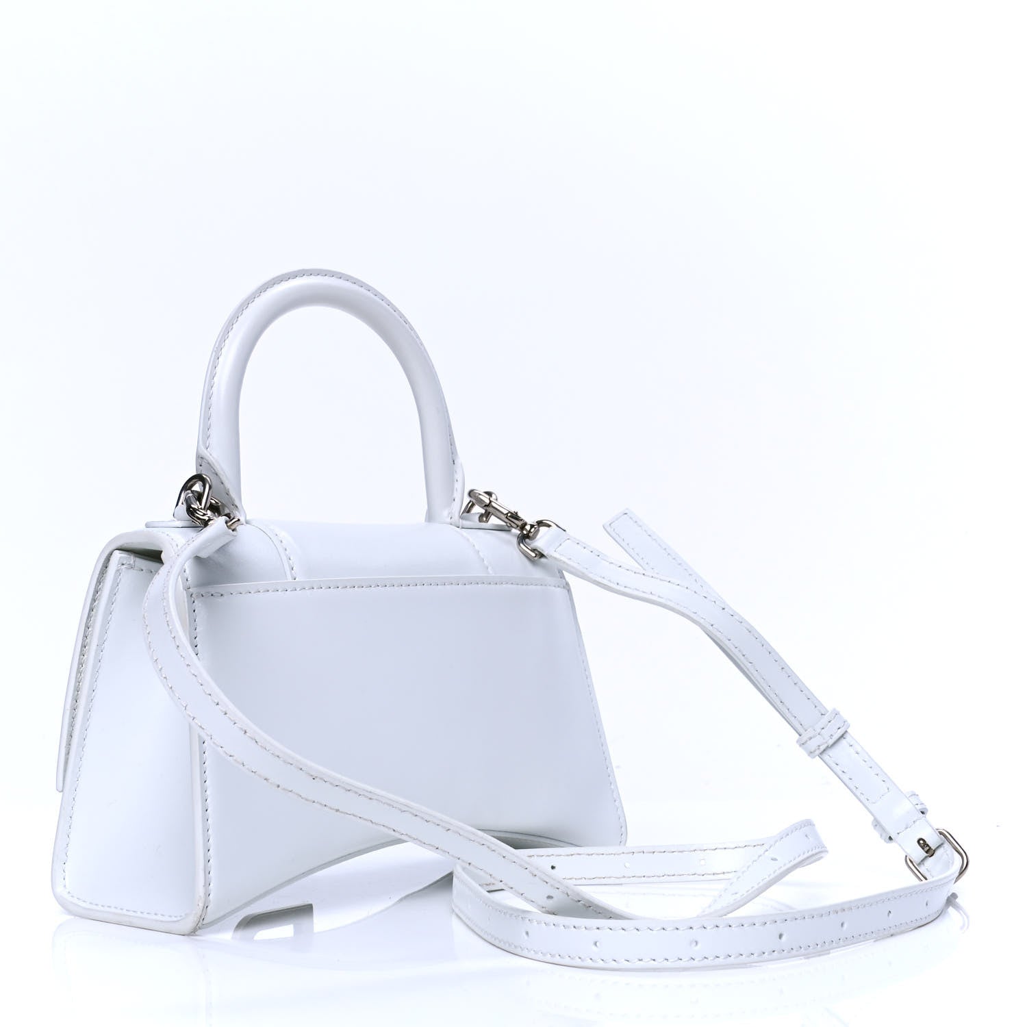 Balenciaga Box Calfskin Graffiti Logo Hourglass Top Handle Bag XS White Light Silver 2 of 5