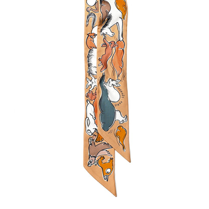 Hermes Silk Mille Et Un Lapins Twilly Beige Dore Abricot White 2 of 4