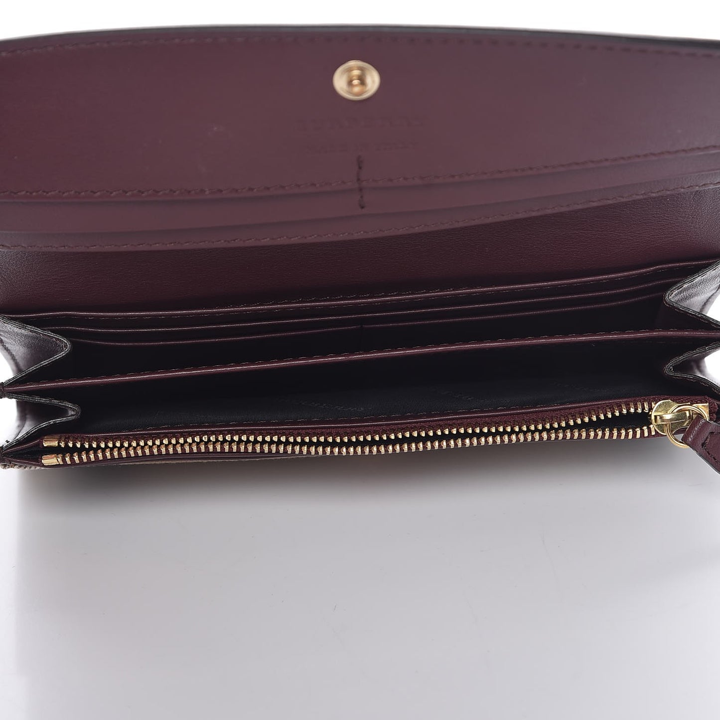 Grainy Calfskin House Check Continental Wallet Mahogany Red