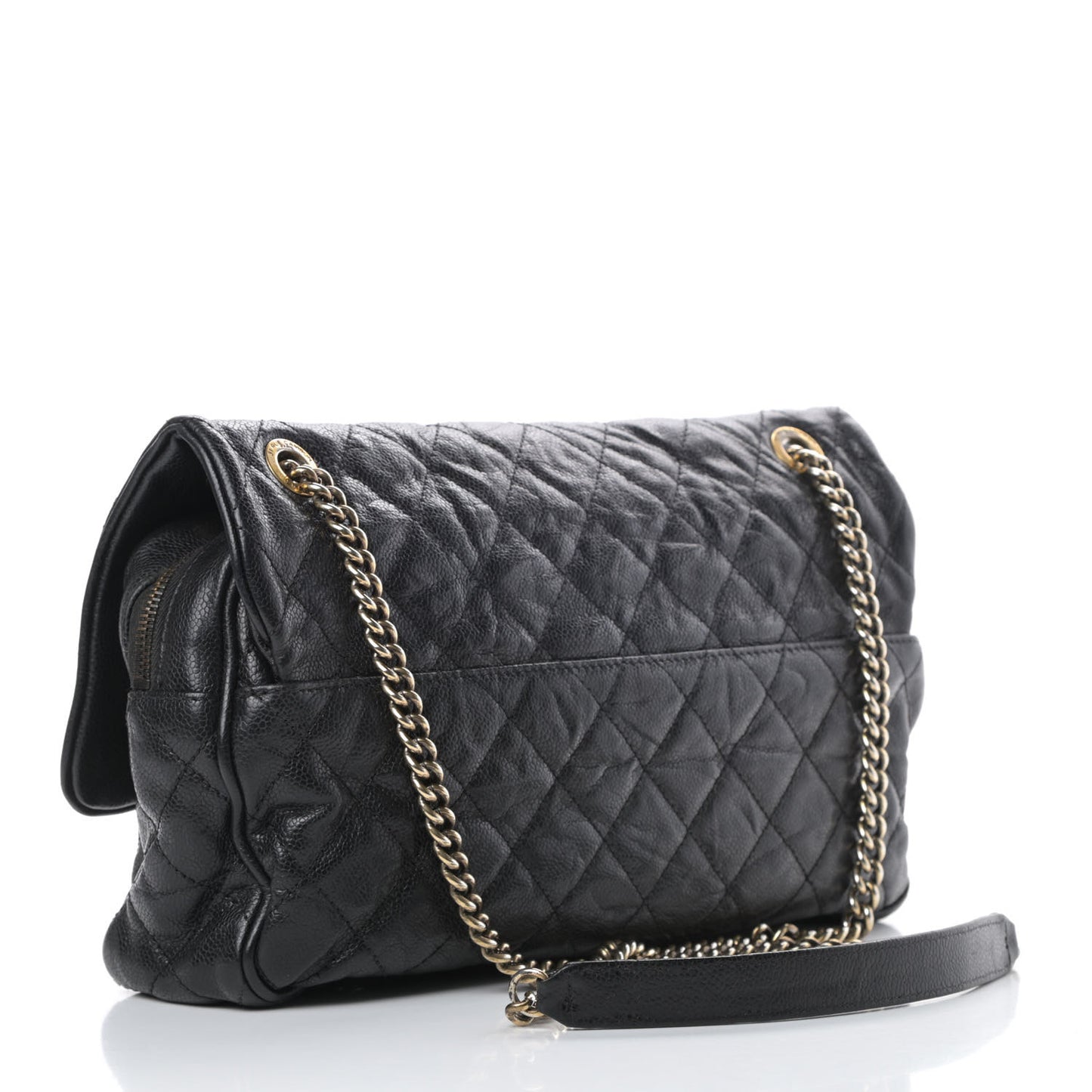 Crumpled Grained Calfskin Quilted Large Shiva Flap Black