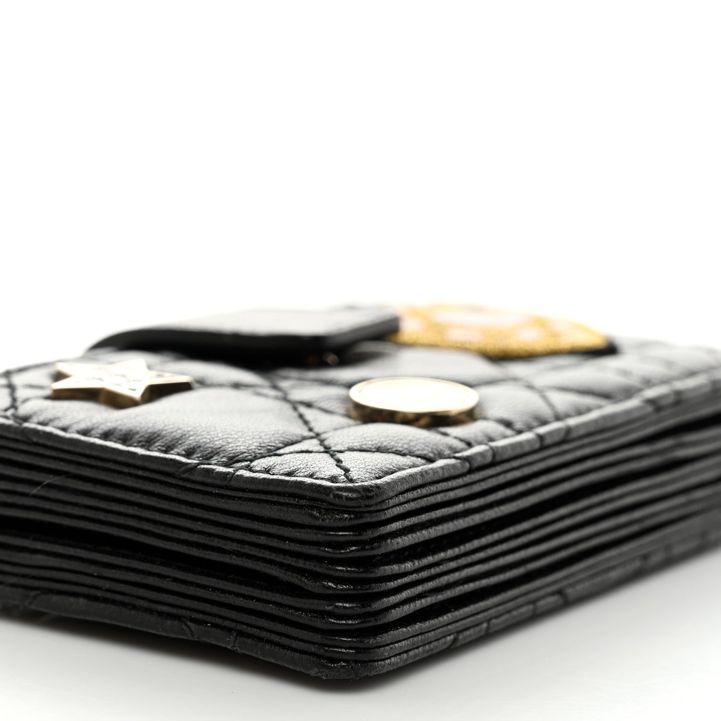 Lambskin Cannage Lucky Badges Lady Dior 5-Gusset Card Holder Black