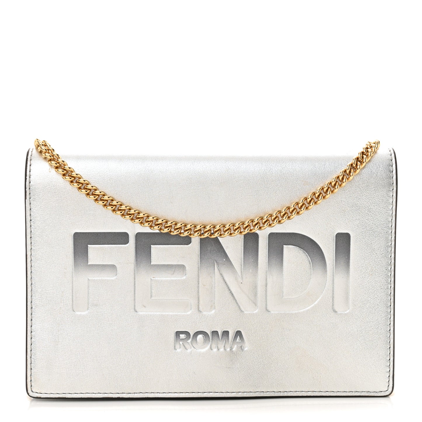 Vitello Catalan Mirror Logo Embossed Medium Wallet On Chain Argento