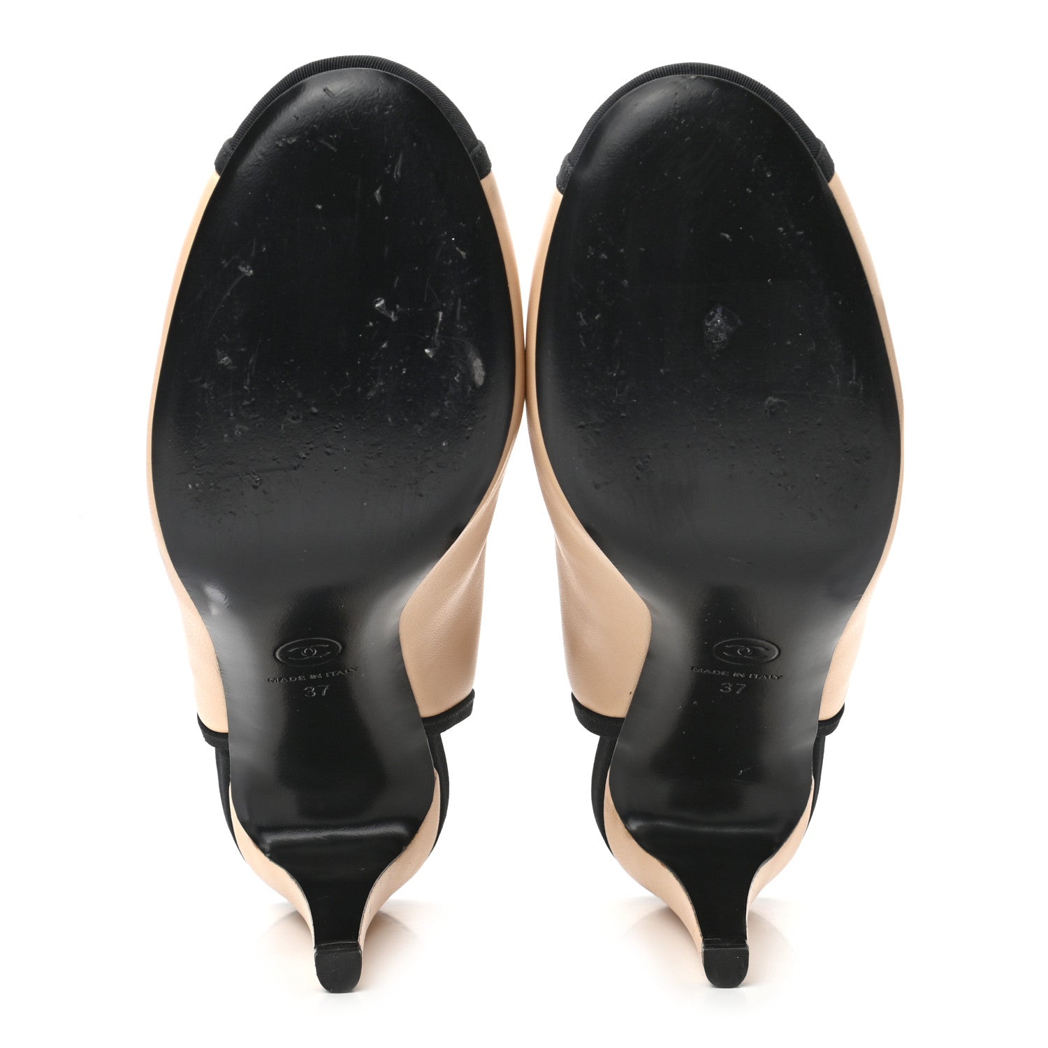Chanel Lambskin Grosgrain Cap Toe Pumps 37 Beige Black 5 of 8