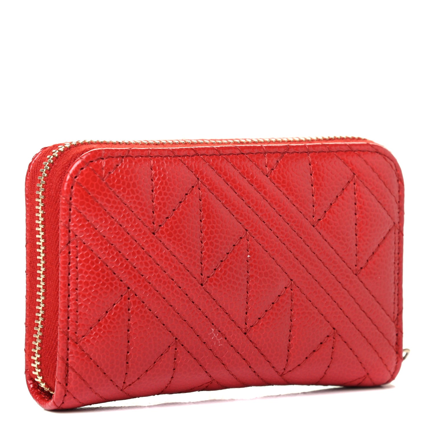 Chanel Caviar Stitched Zip Coin Purse Red 2 of 4