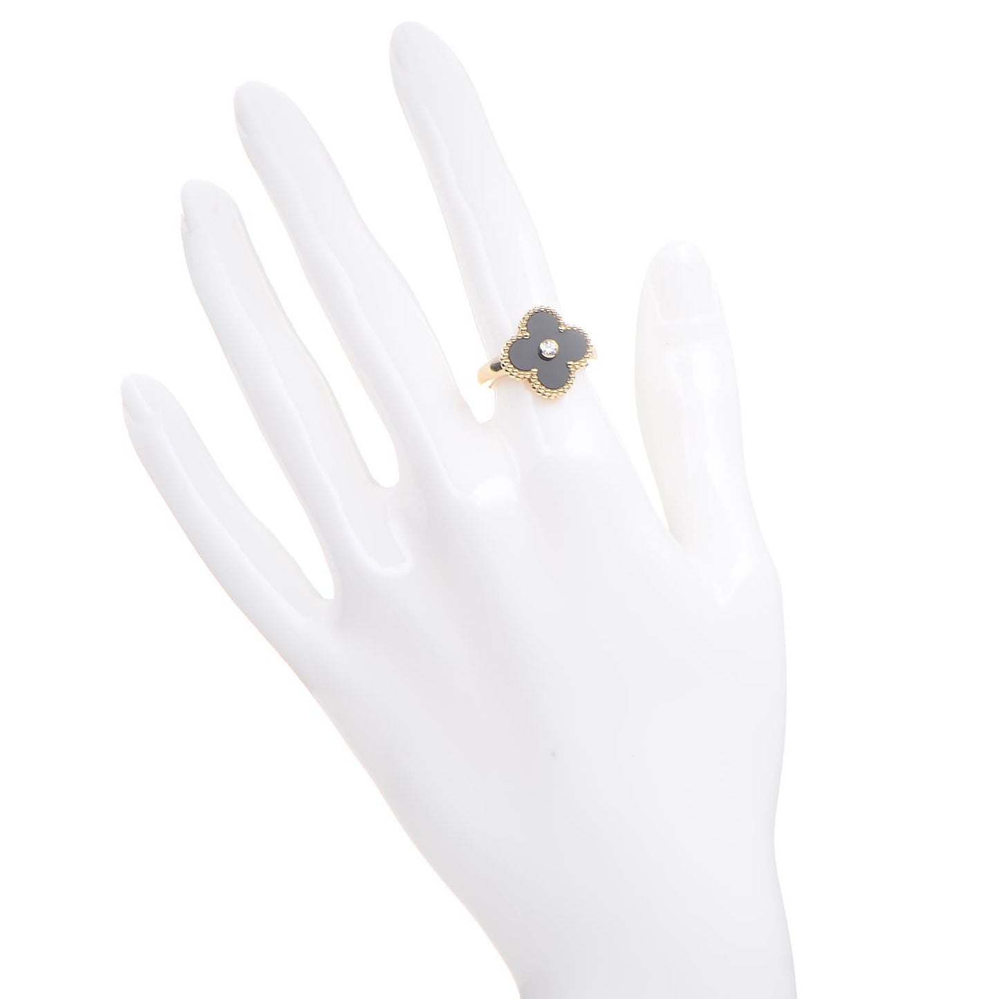 18K Yellow Gold Black Onyx Diamond Vintage Alhambra Ring 52 6