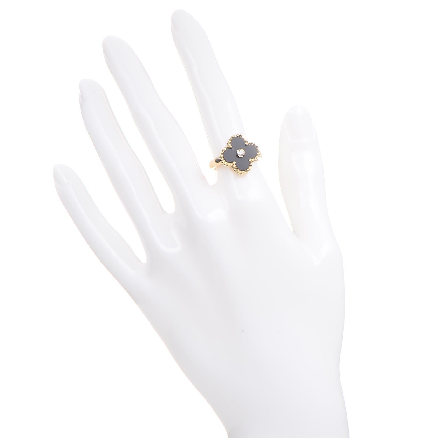 Van Cleef & Arpels 18K Yellow Gold Black Onyx Diamond Vintage Alhambra Ring 52 6 2 of 7