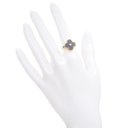 Van Cleef & Arpels 18K Yellow Gold Black Onyx Diamond Vintage Alhambra Ring 52 6 2 of 7