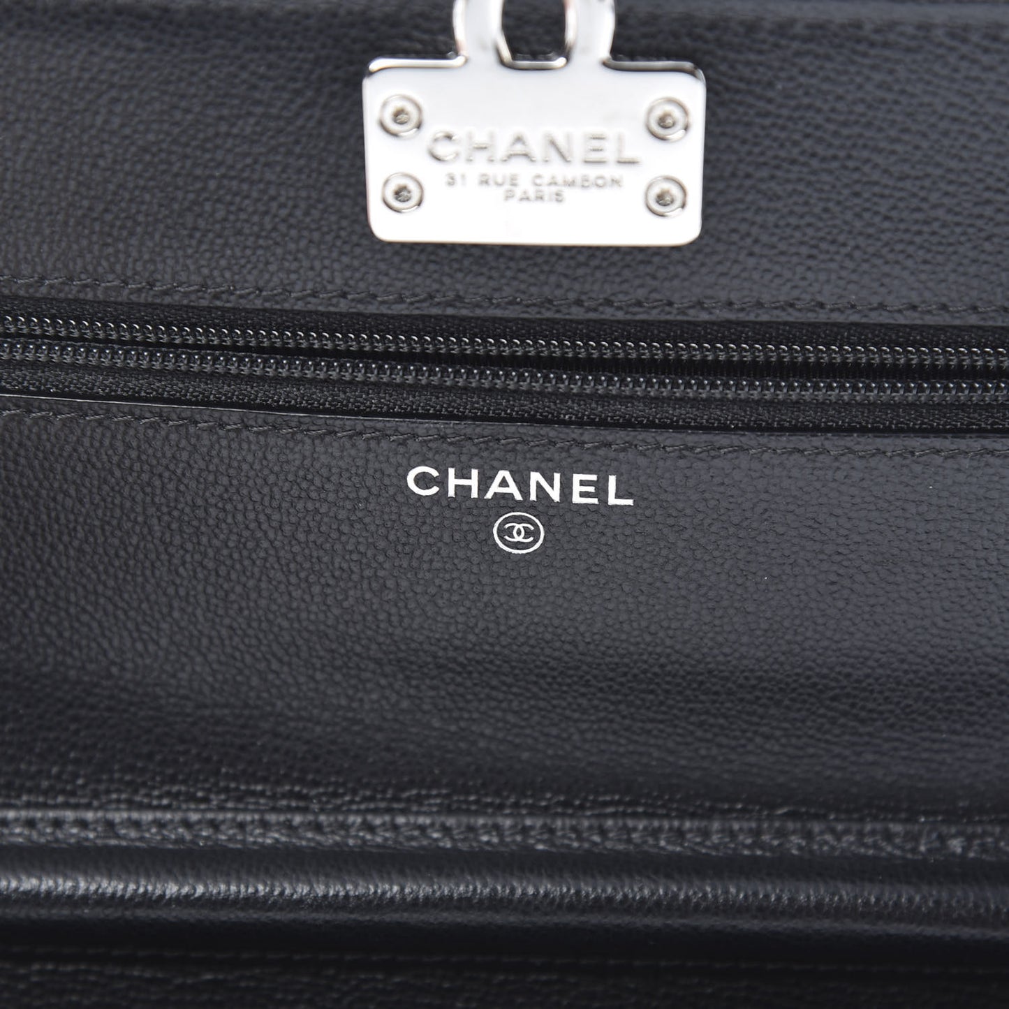 Grained Calfskin Quilted CC Box Wallet On Chain WOC Black