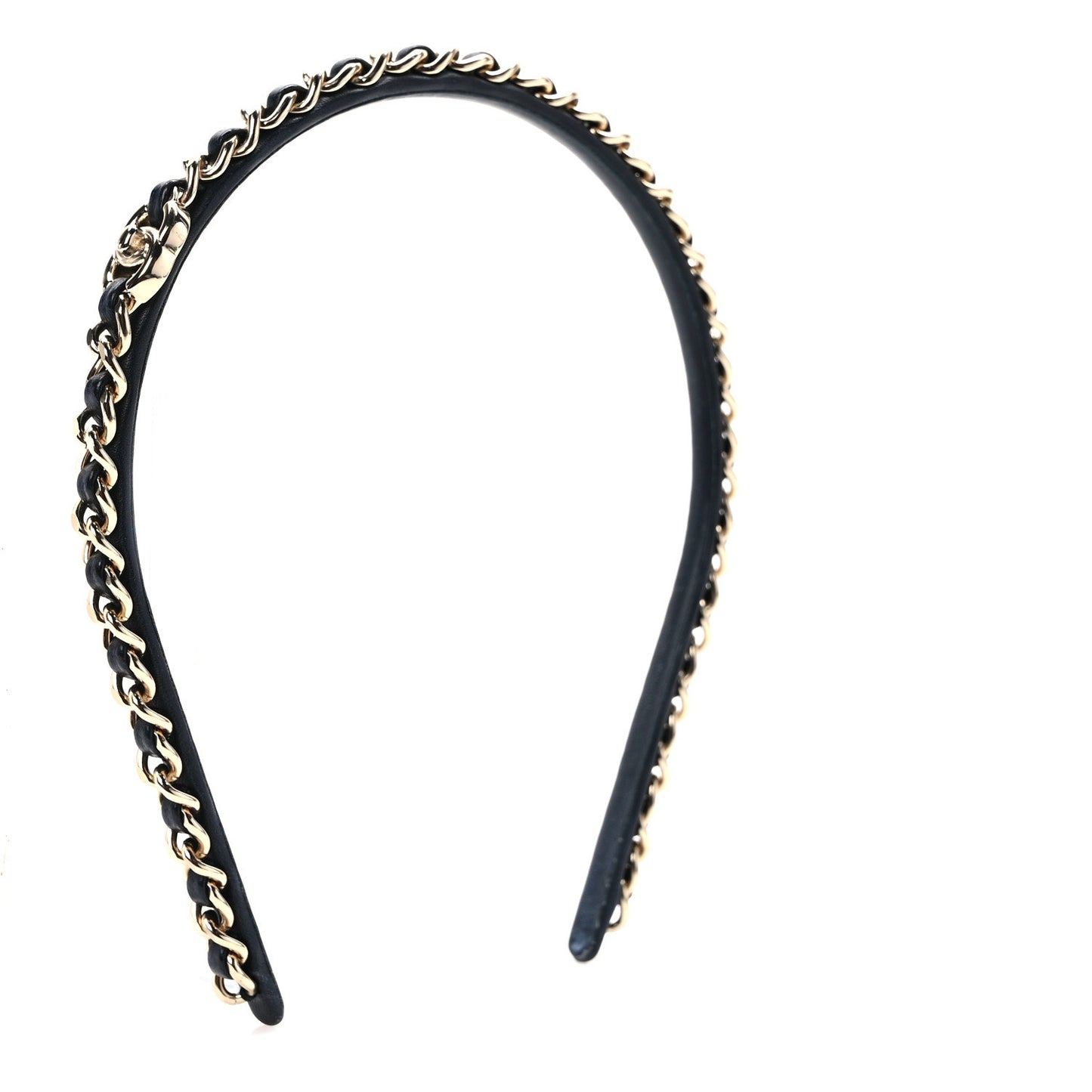 Metal Lambskin CC Turnlock Chain Headband Gold Black
