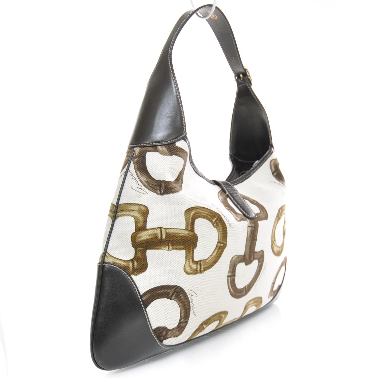 Gucci Canvas Bamboo Horsebit Print Medium Jackie O Hobo 2 of 10