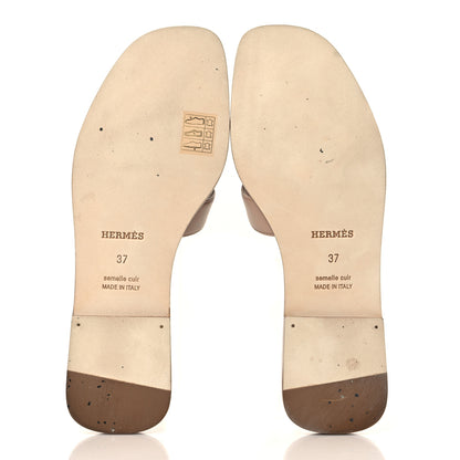 Hermes Box Calfskin Oran Sandals 37 Beige Nude 7 of 9