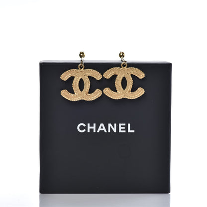 Chanel CC Drop Earrings Matte Gold 4 of 5