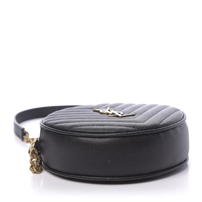 Saint Laurent Grain De Poudre Matelasse Chevron Quilted Round Vinyle Camera Bag Black 4 of 10