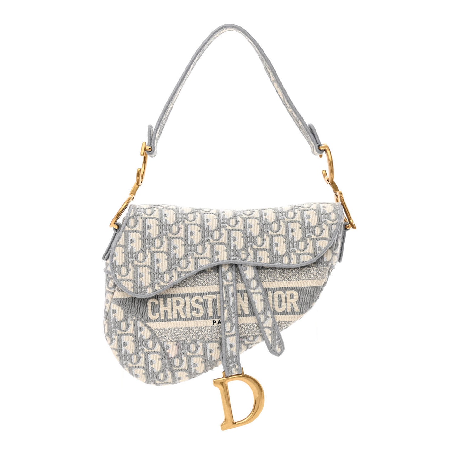 Oblique Embroidered Saddle Bag Gray