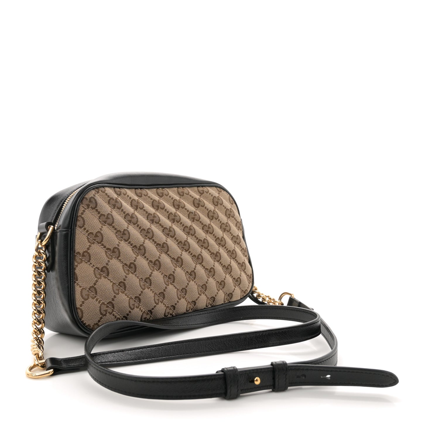 Monogram Matelasse Diagonal Small GG Marmont Chain Shoulder Bag Beige Black