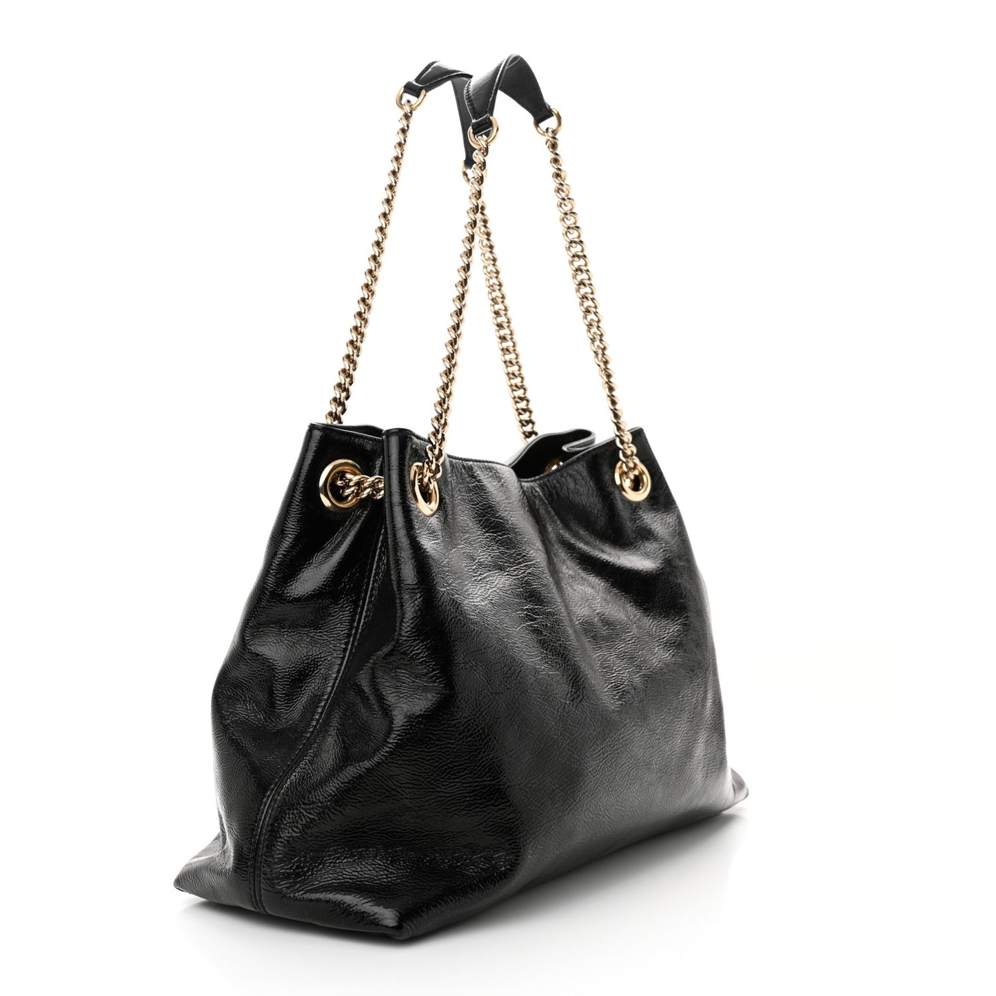 Patent Medium Soho Chain Shoulder Bag Black