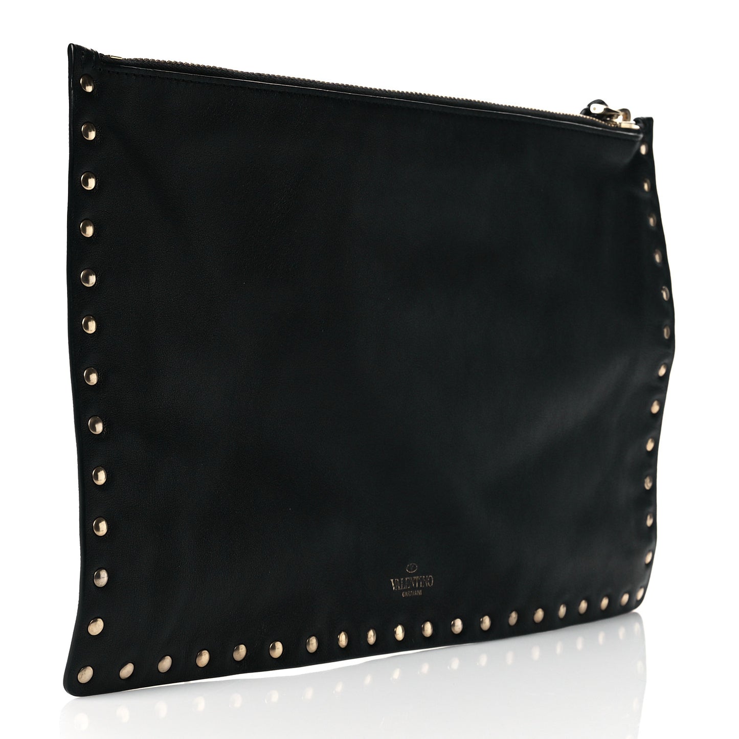 Vitello Large Rockstud Zip Pouch Black