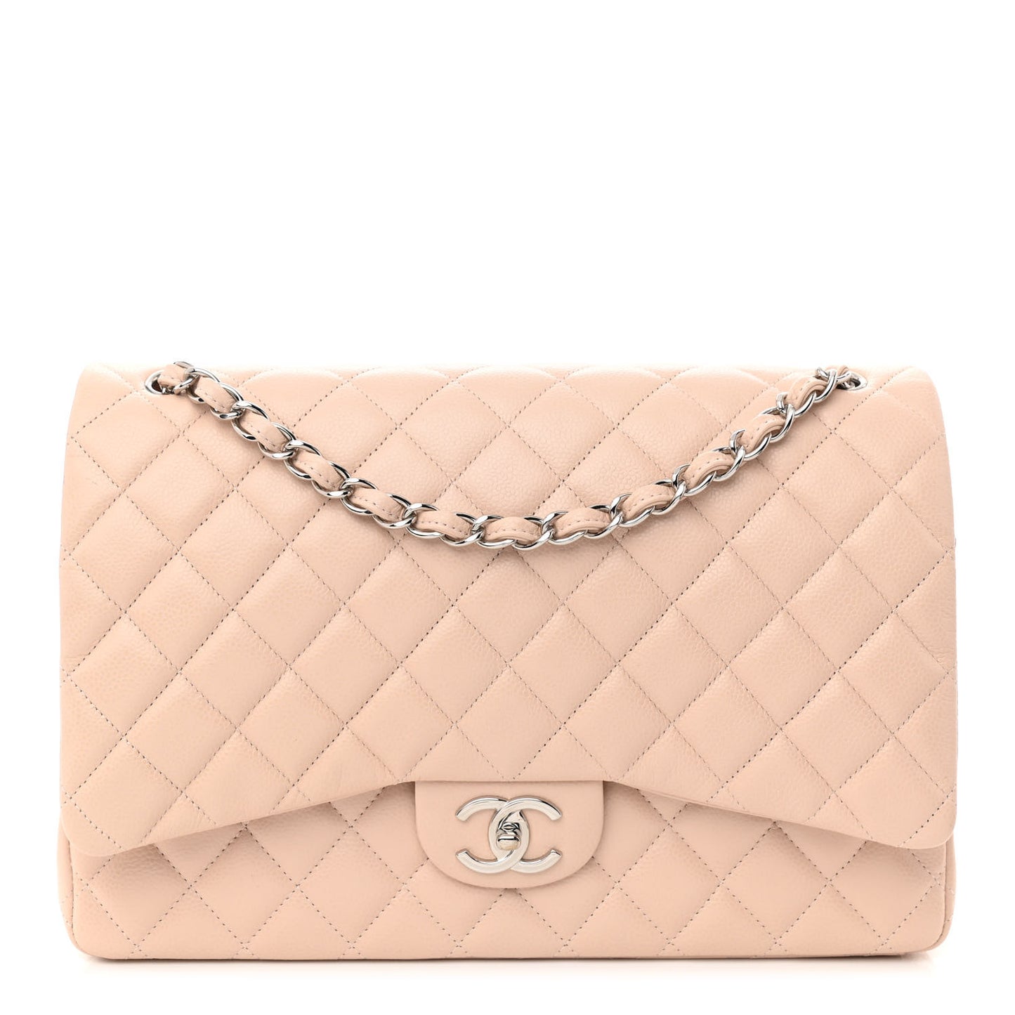 Caviar Quilted Maxi Double Flap Beige