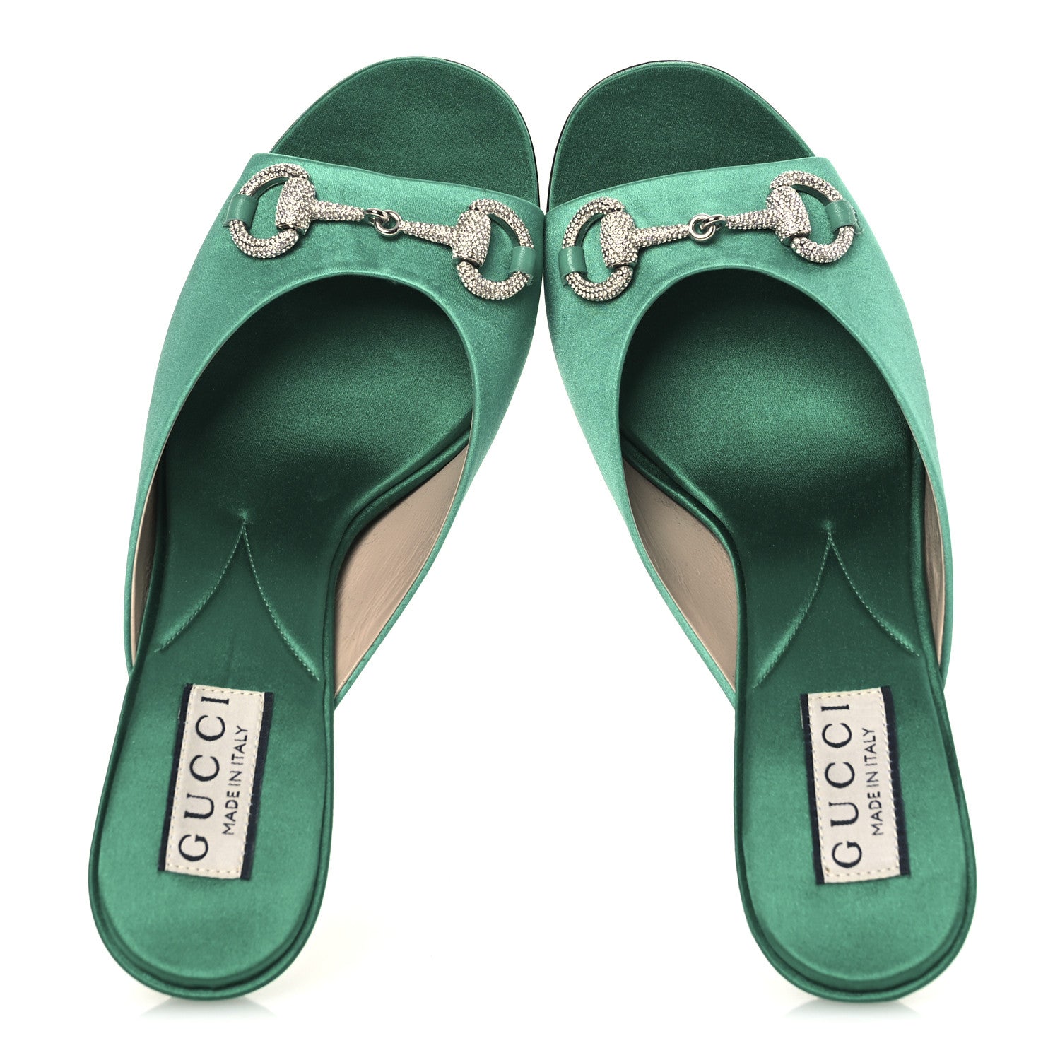 Gucci Raso Seta Malaga Kid Crystal Horsebit Sandals 37 Jade Caribbean Green 2 of 12