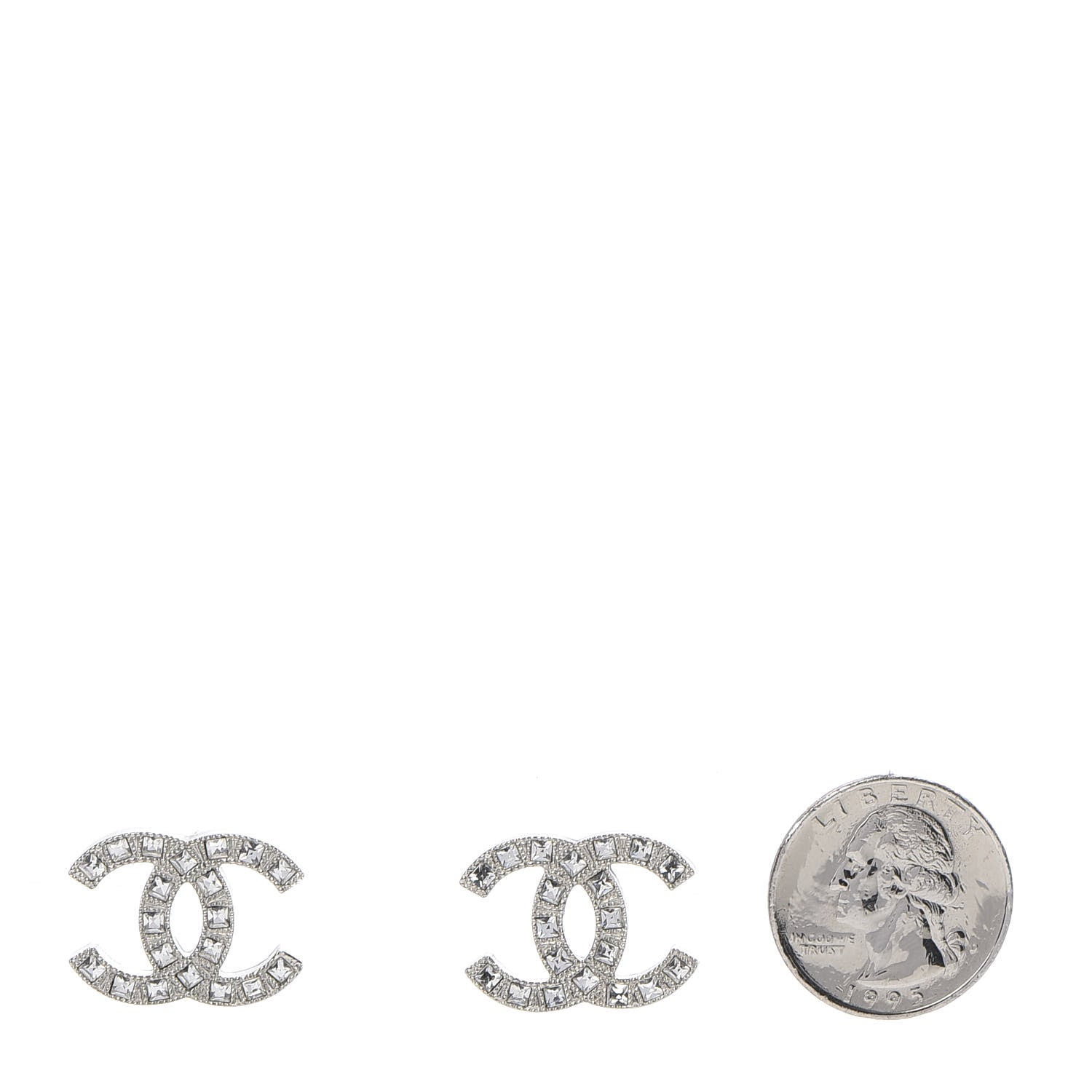 Chanel Baguette Crystal CC Earrings Silver 2 of 5