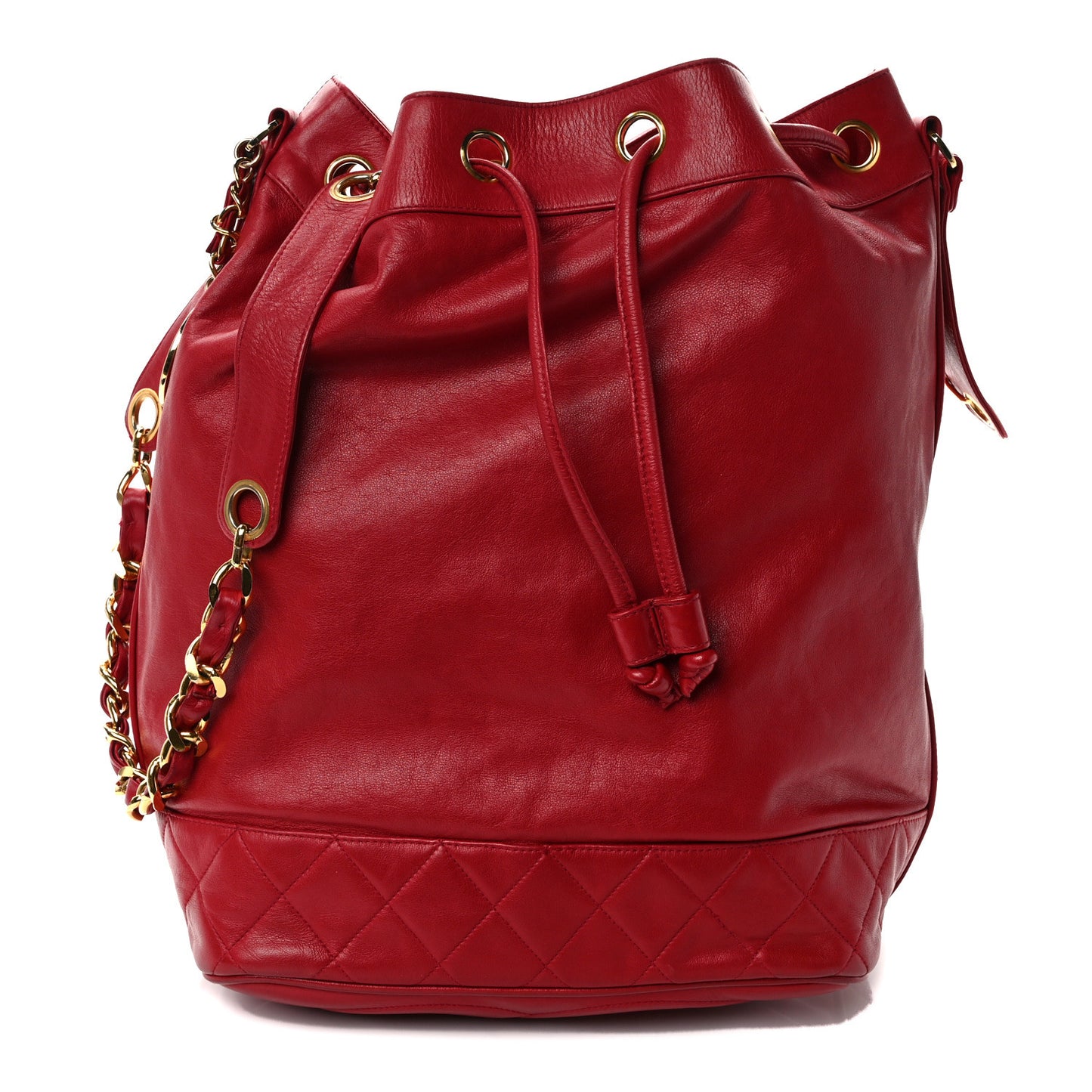 Lambskin CC Drawstring Shoulder Bag Red
