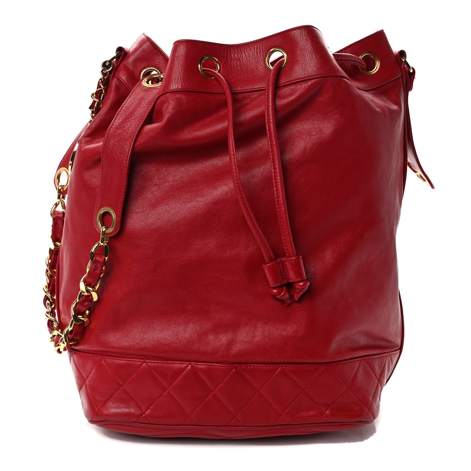 Chanel Lambskin CC Drawstring Shoulder Bag Red 1 of 13