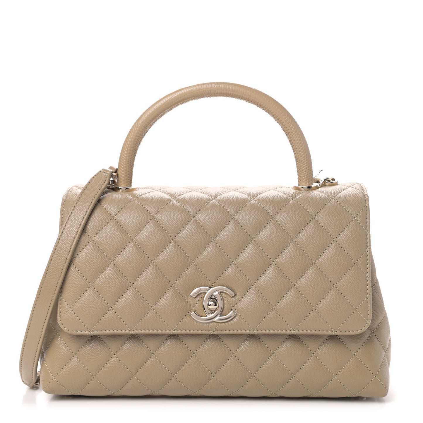 Caviar Lizard Embossed Quilted Small Coco Handle Flap Dark Beige