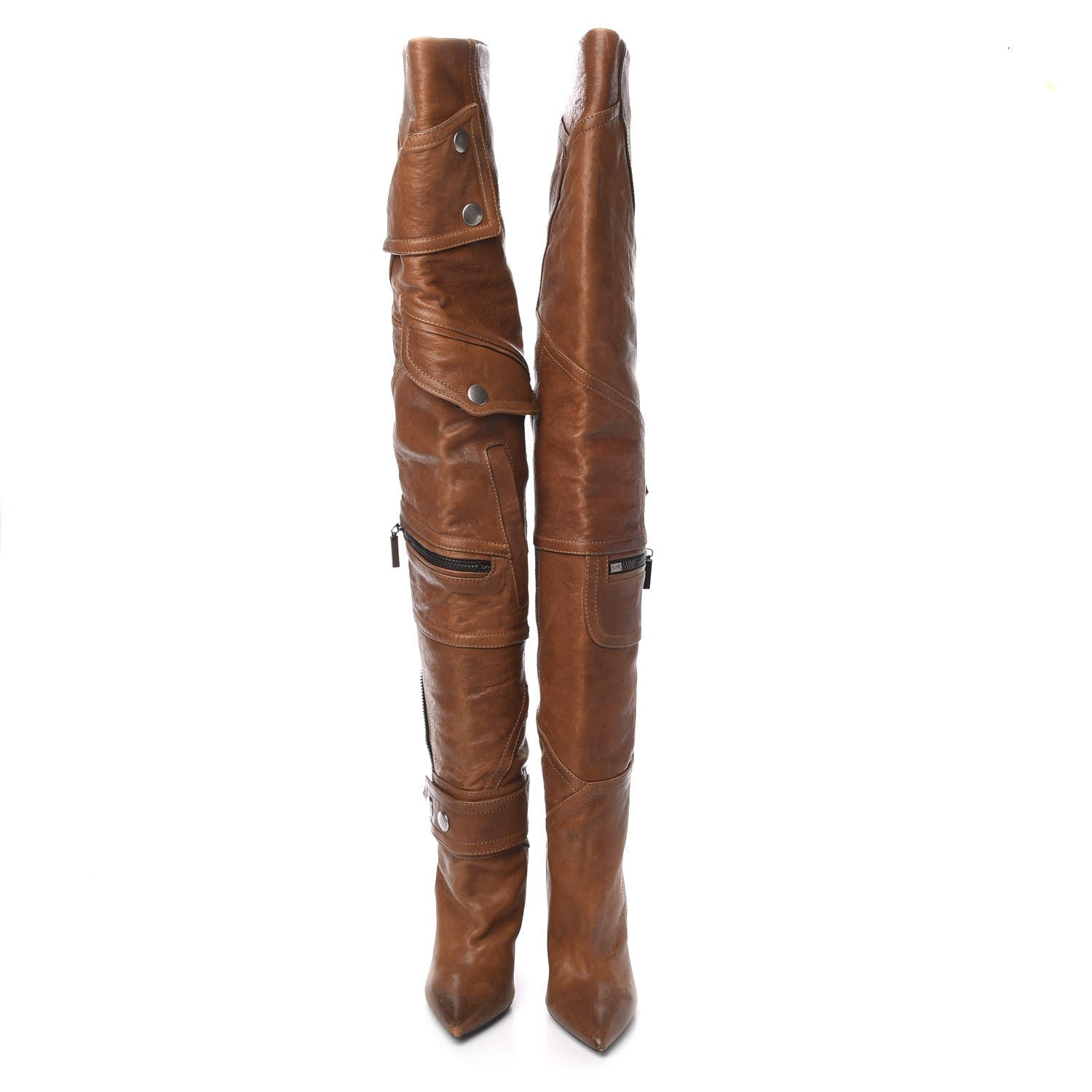 Saint Laurent Calfskin Niki Zip Over The Knee Boot 35.5 Brown 2 of 8