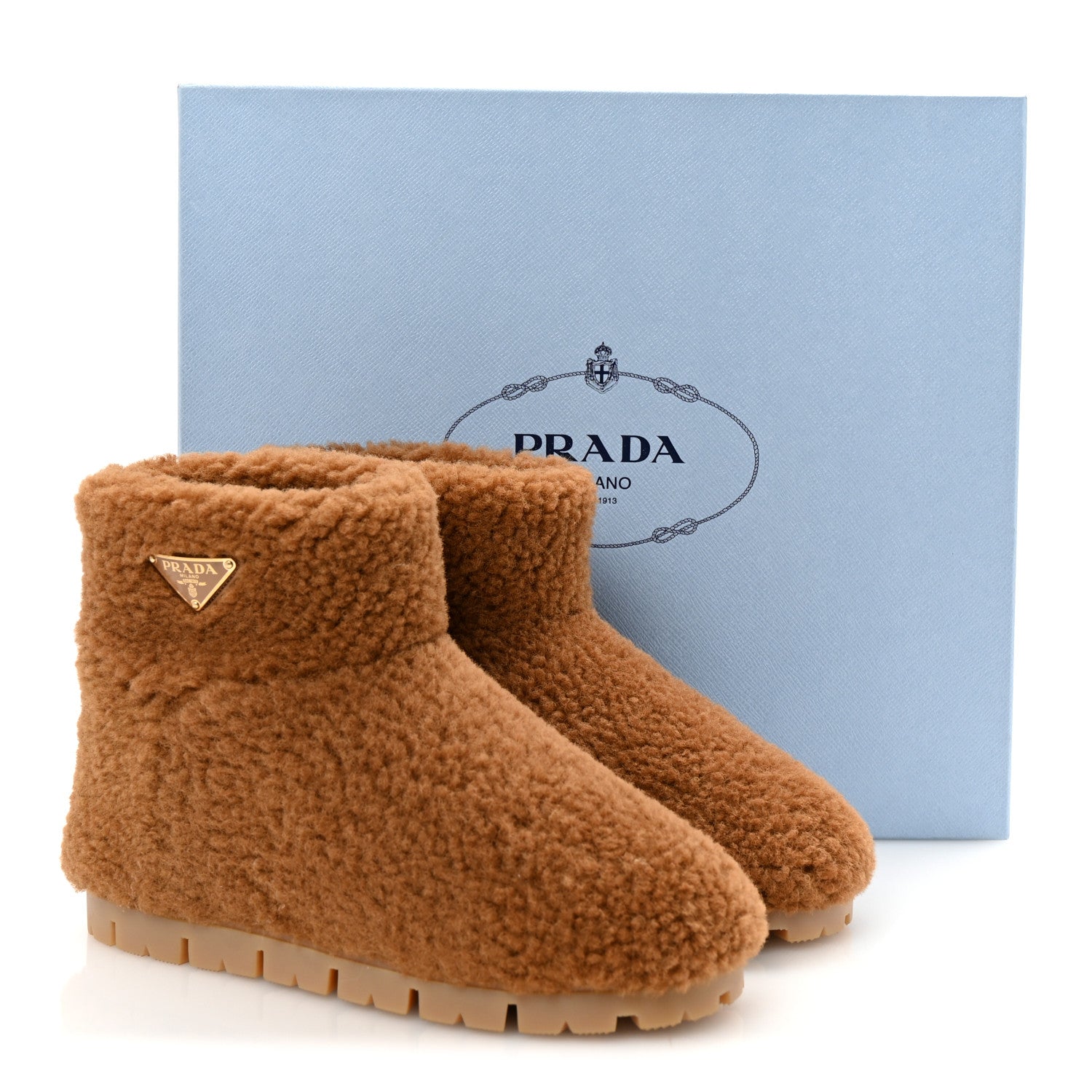 Prada Shearling Ankle Boots 36.5 Caramel 1770281 – FASHIONPHILE