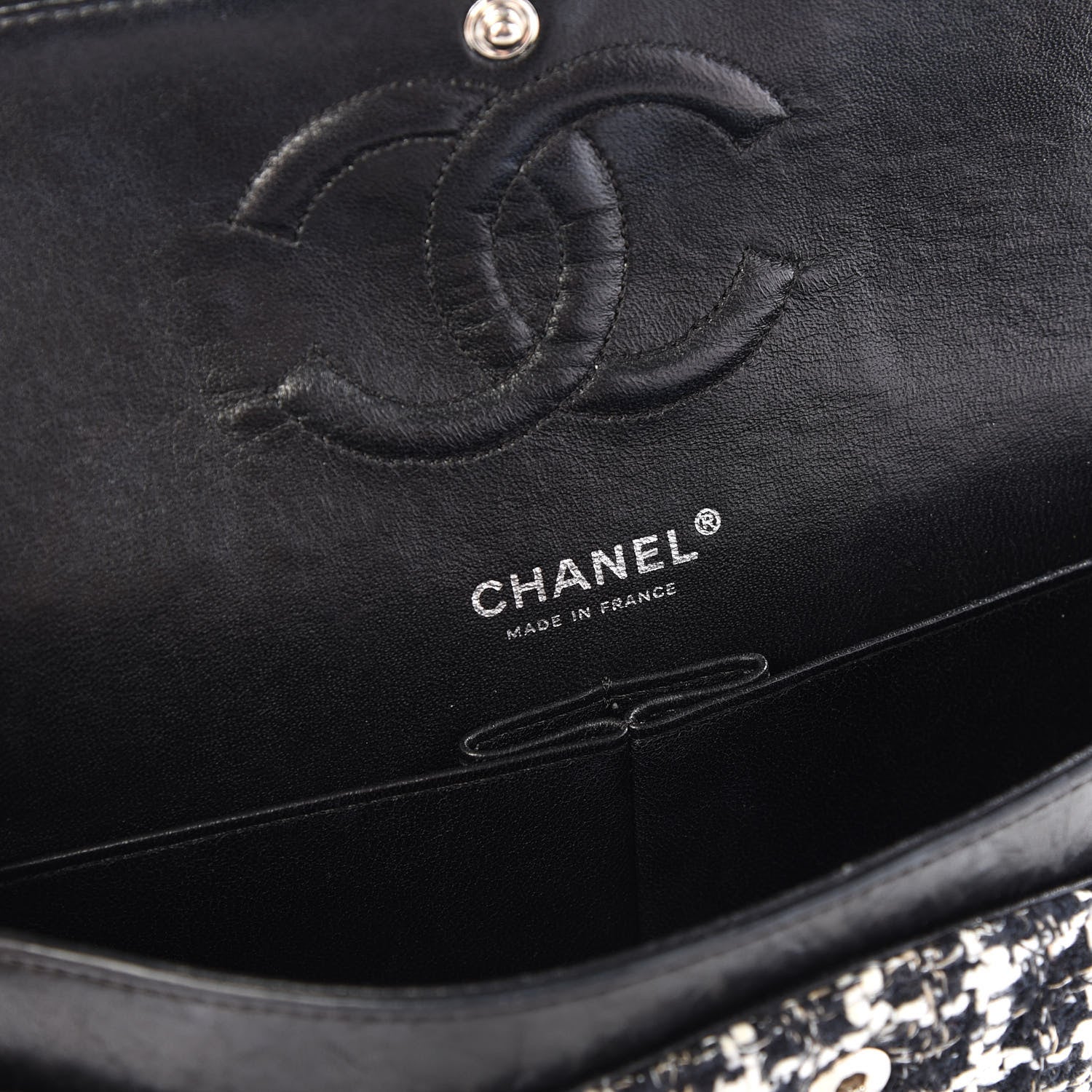 Chanel Tweed Quilted Medium Double Flap Black White 7 of 10
