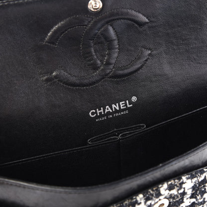 Chanel Tweed Quilted Medium Double Flap Black White 7 of 10