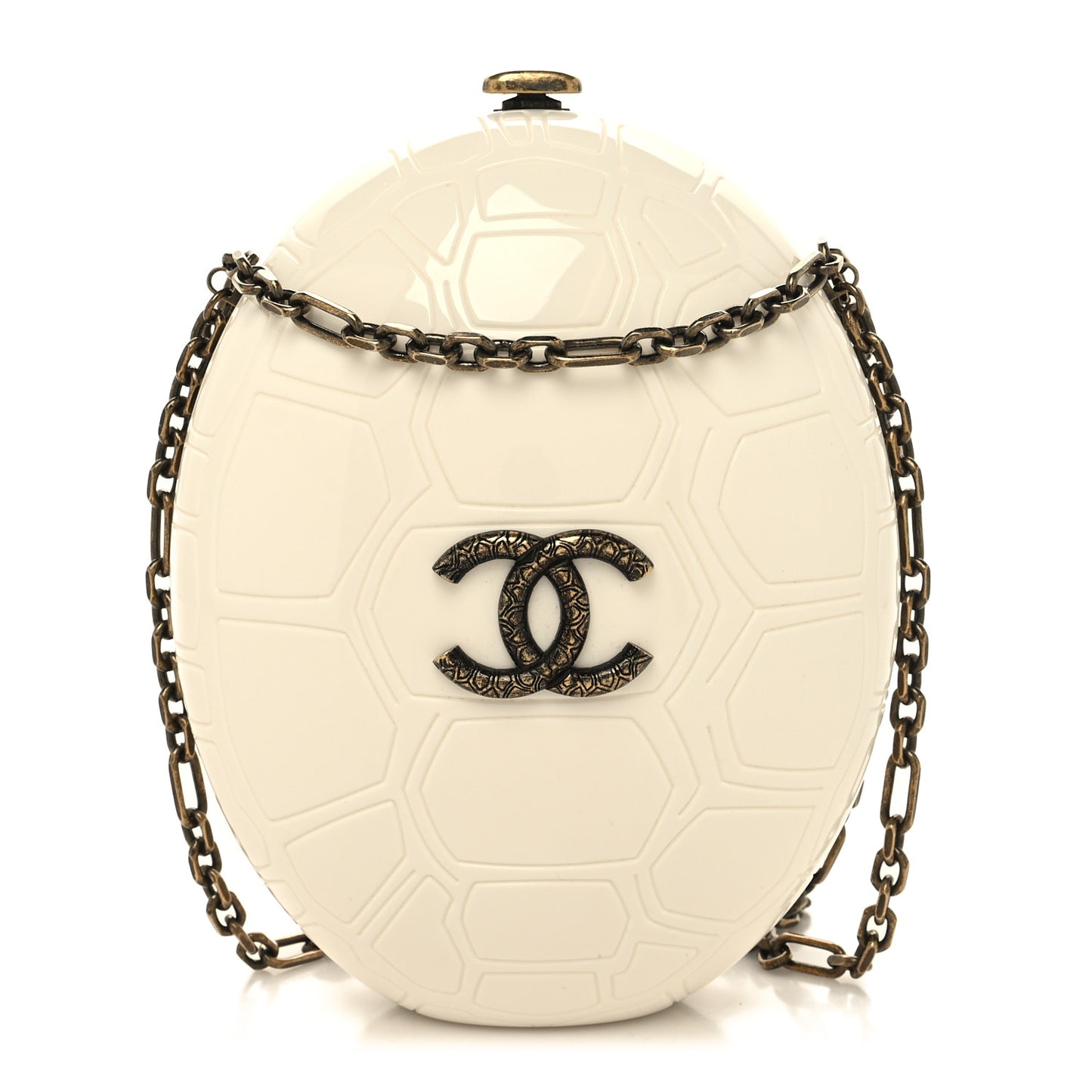 Plexiglass Shell CC Round Minaudiere Clutch White