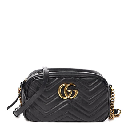 Gucci Calfskin Matelasse Small GG Marmont Chain Shoulder Bag Black 1 of 10