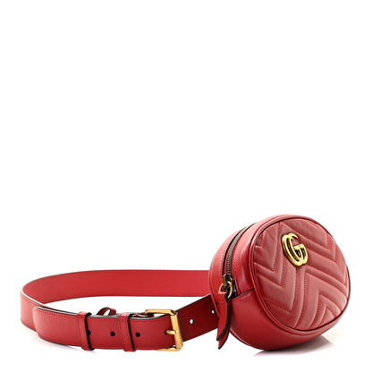 Gucci Calfskin Matelasse GG Marmont Belt Bag 85 34 Hibiscus Red 2 of 10