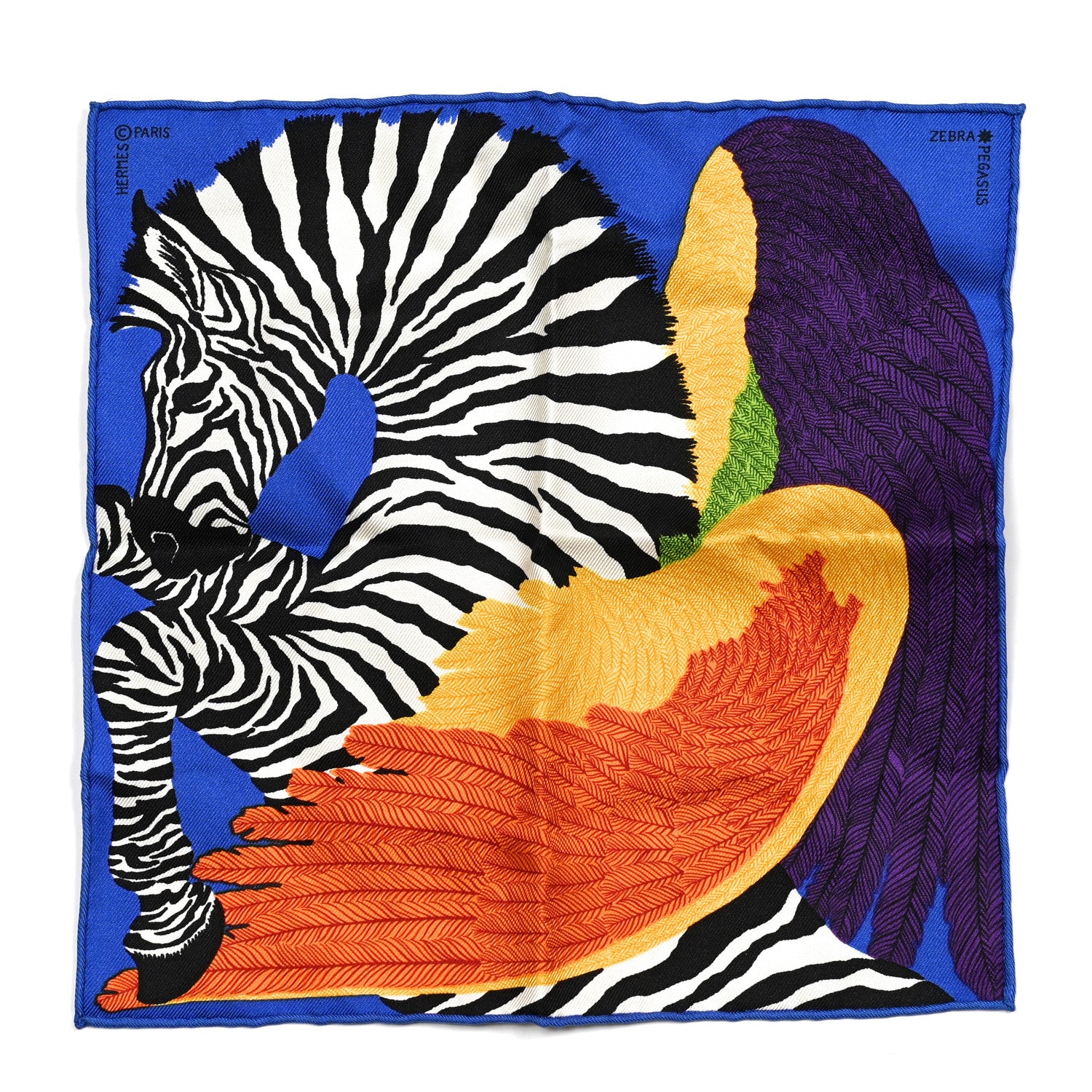 Hermes Silk Zebra Pegasus Nano Scarf 20 Bleu Vif Jaune White 1 of 4