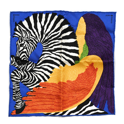 Hermes Silk Zebra Pegasus Nano Scarf 20 Bleu Vif Jaune White 1 of 4